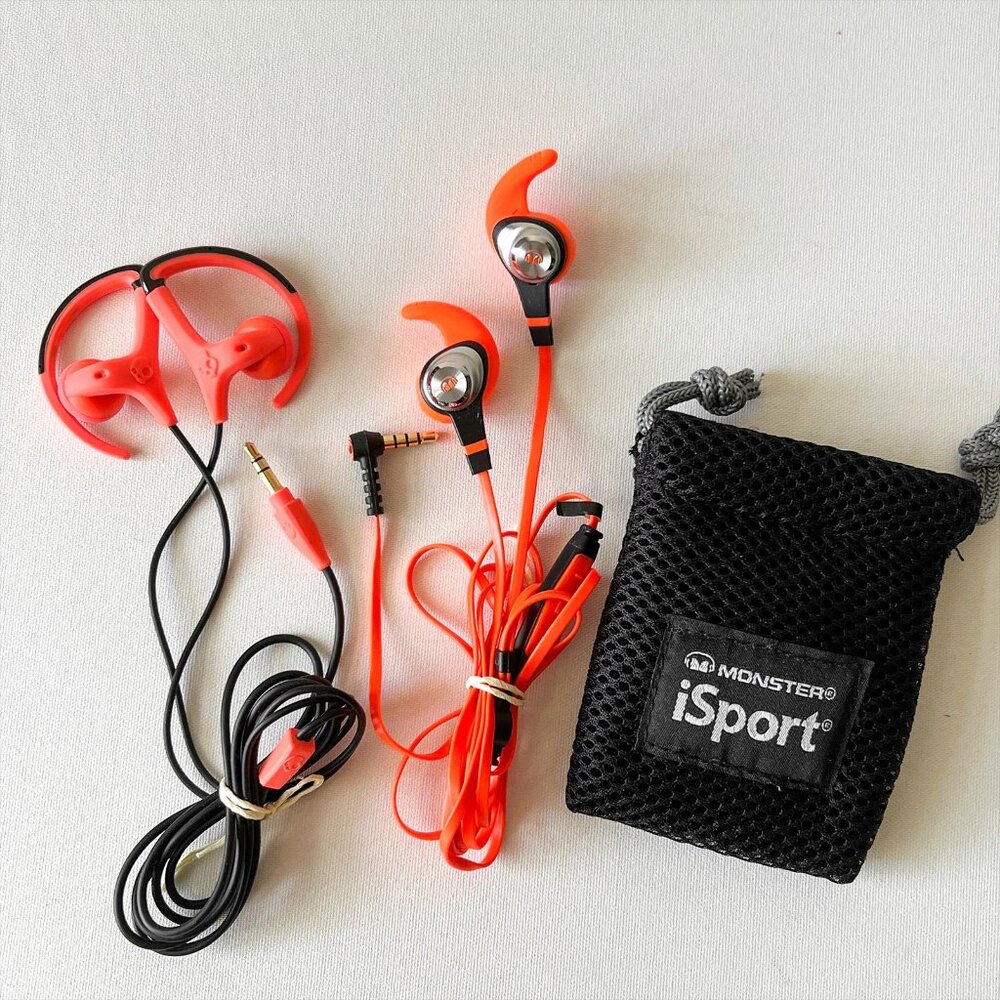 Monster iSport Strive In-Ear & Skullcandy Chops Active Grip Earphones Lot of 2